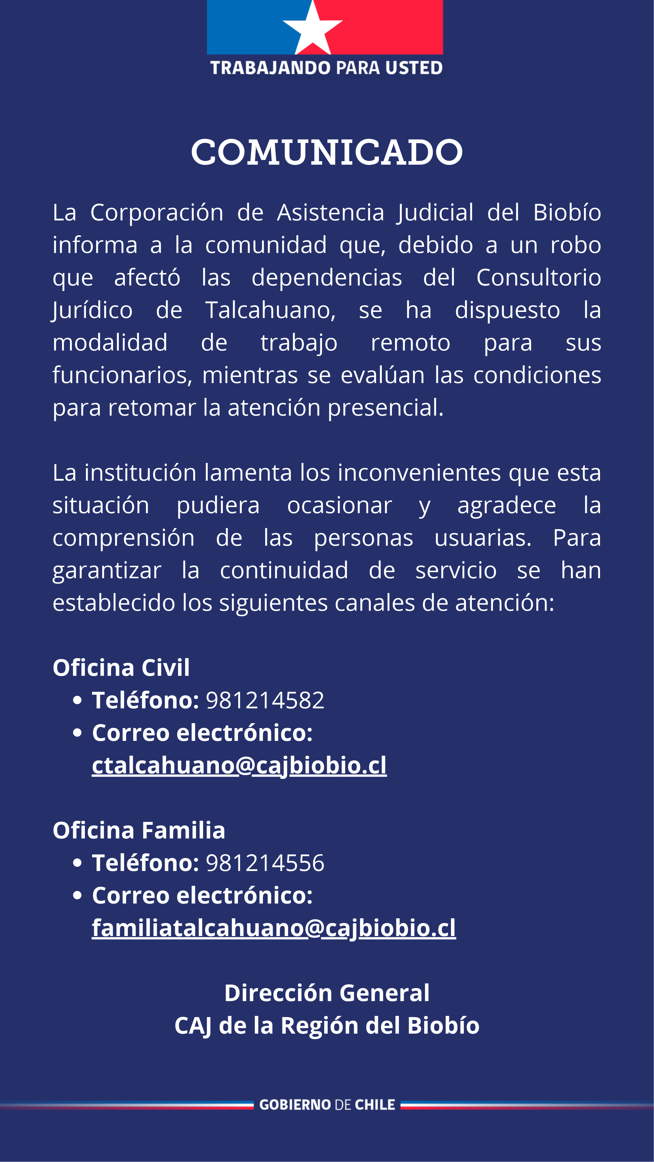 Comunicado cierre temporal Consultorio Jurídico Talcahuano